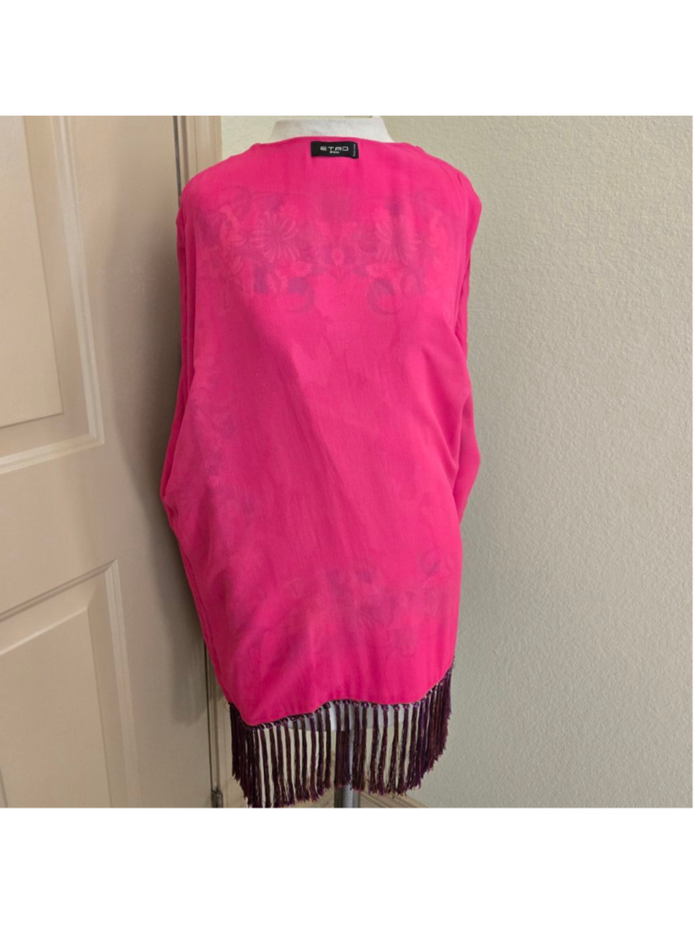 Etro Pink Floral Fringe Silk Kimono Shrug one size - Picture 15 of 16